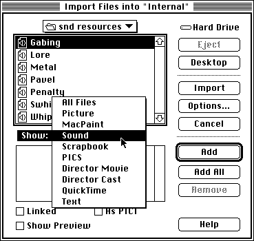 import dialog with Sounds selected