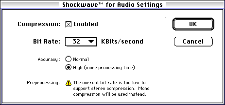 Shockwave for Audio Settings dialog