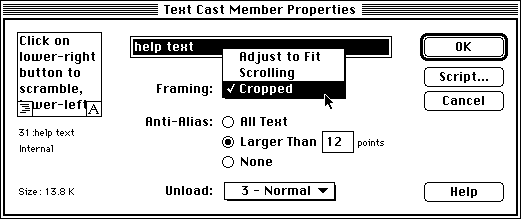 Text Cast Member Properties dialog