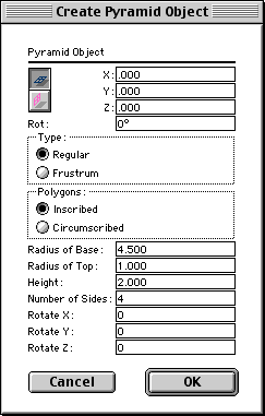 Create Pyramid Object dialog