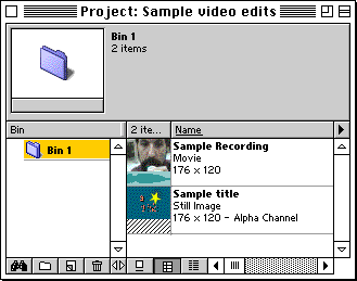 Title and video clips in the Project window