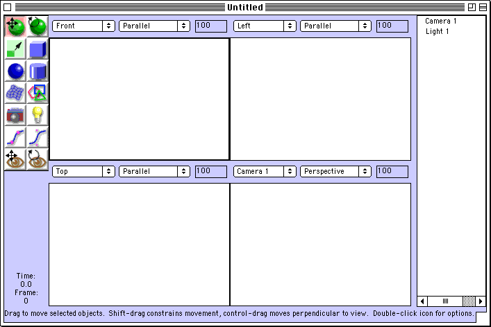 New, Untitled document window showing four views