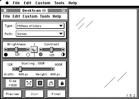 the menus and window of DeskScan II