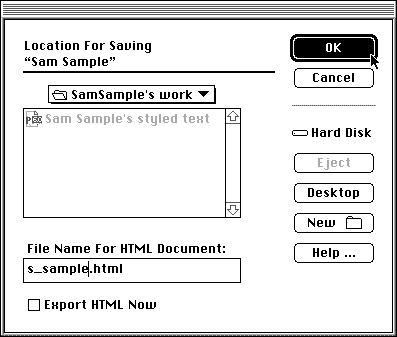 choose disk location for HTML document