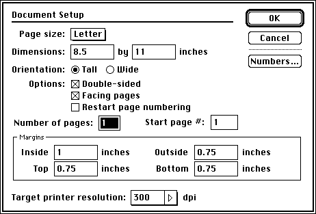the Document Setup dialog