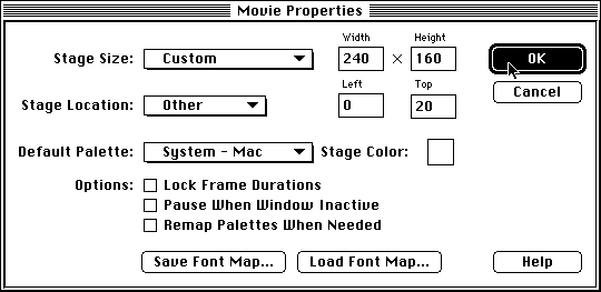 the Movie Properties dialog